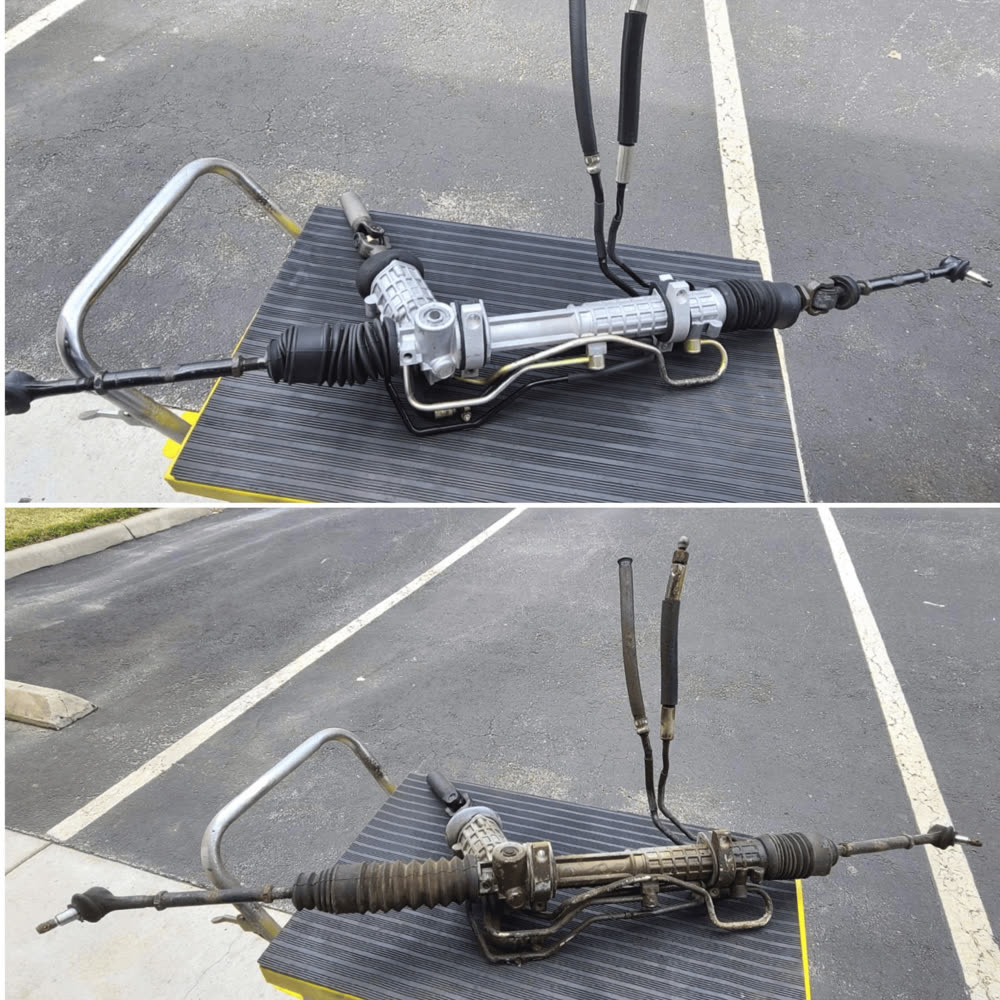 Power steering rack, before and after